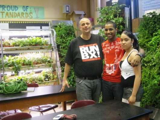 Stephen Ritz with two students and their edible walls