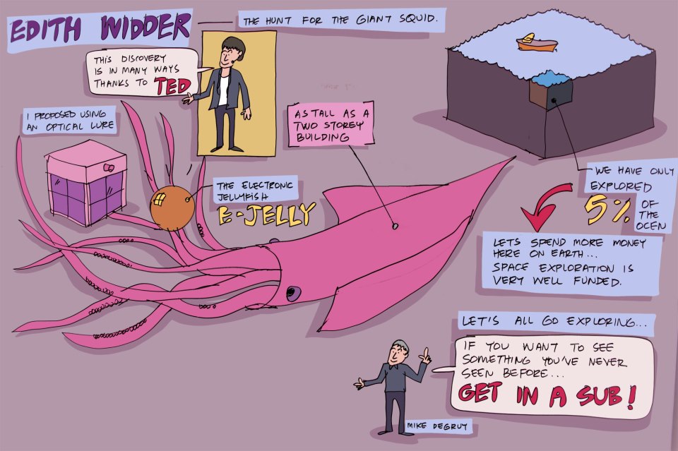 Edith Widder discovered the underwater giant squids, and in this talk, she describes how. 