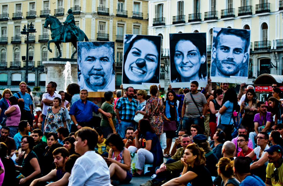 As a form of non-violent protest in Madrid, Spain, these posters were used to display the faces of those who are being harmed by living under corrupt government. 