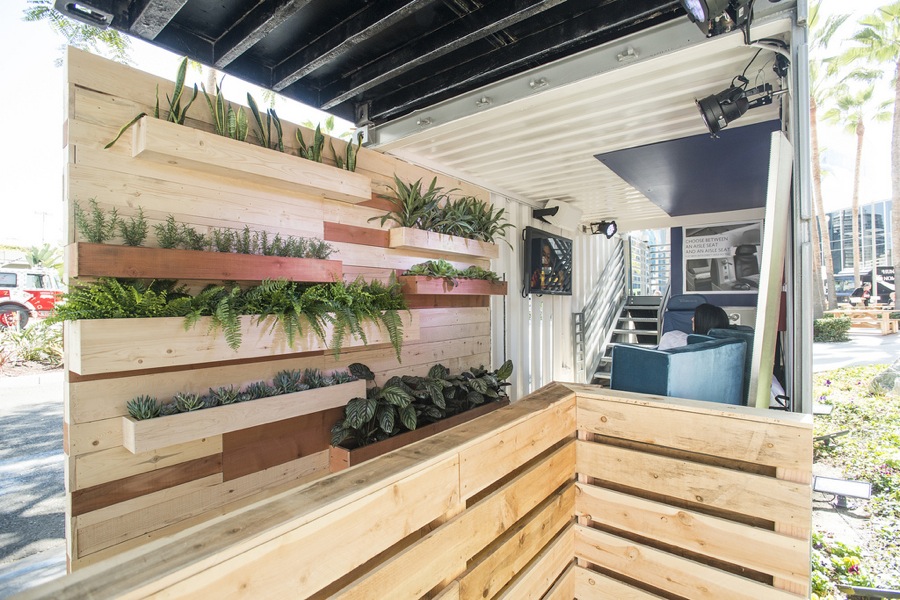 A viewing room for one, inside a shipping container.