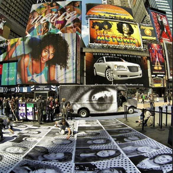 Artist JR's phototruck is parked in Times Square, New York City, through May 10 for a project he calls "Art vs. Advertising." Photo: http://instagram.com/newyorkermag