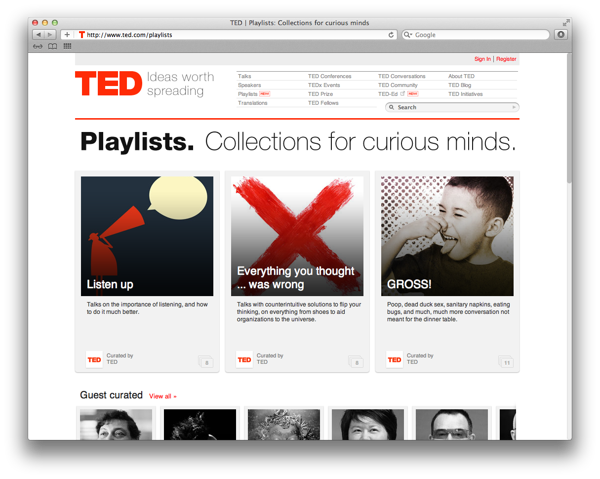 TED playlists are "collections for curious minds".