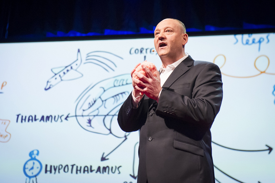 Russell Foster brought a brain with him onstage during his talk about the neuroscience of sleep. Photo: James Duncan Davidson