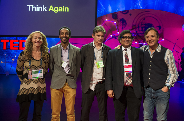 Filmmaker Jerry Rothwell (center) with (from left) TED Prize Director Lara Stein, TK, TED Prize winner Sugata Mitra and TED Curator Chris Anderson.