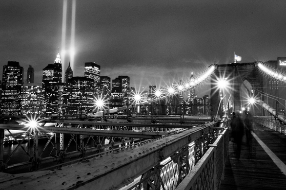 An image of the memorial lights taken from the Brooklyn Bridge. Submitted by Noam Galai. 