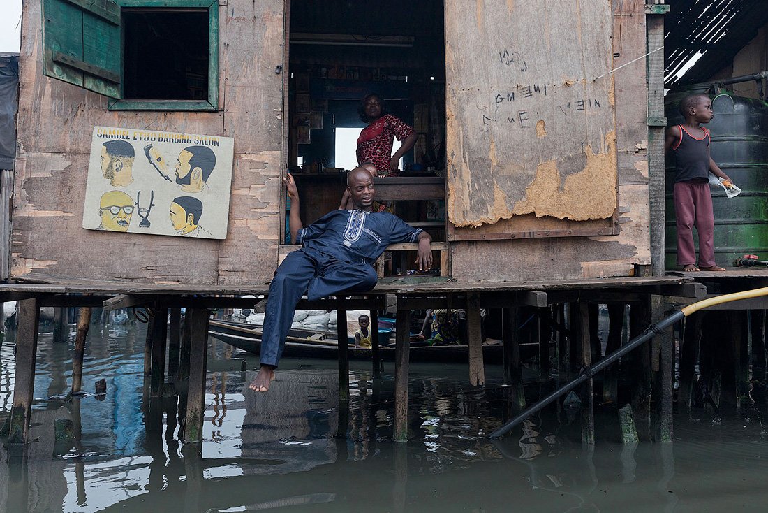 From the barbershop to the movie theatre, every aspect of life in Makoko has been adapted to meet the demands of life on the water. 