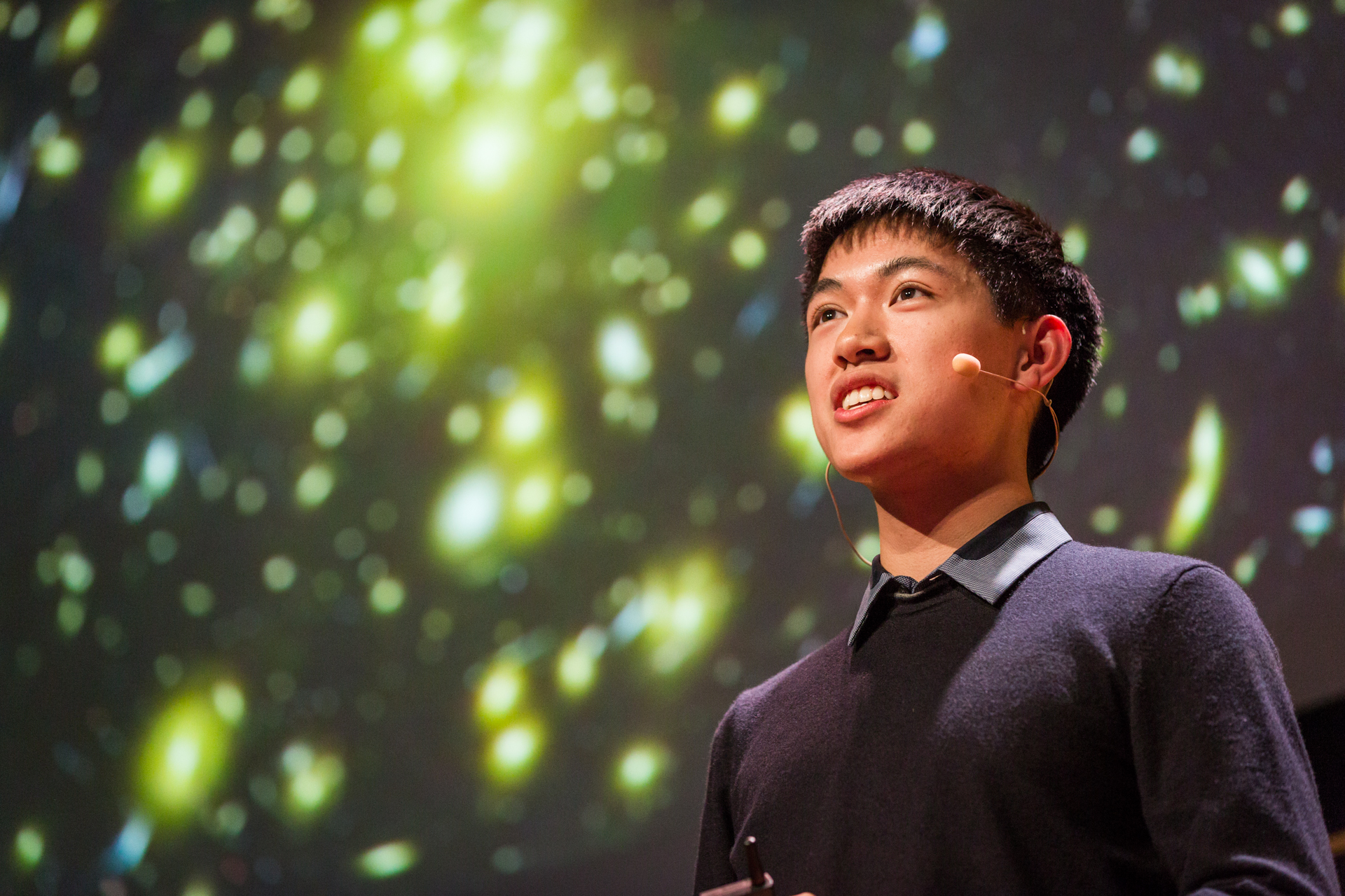 Henry Lin, who won this year’s Intel Science Fair for his models of galaxy clusters, delivers the message: "Science is a rough draft. There is so much that baffles us and challenges our understanding." Photo: Ryan Lash