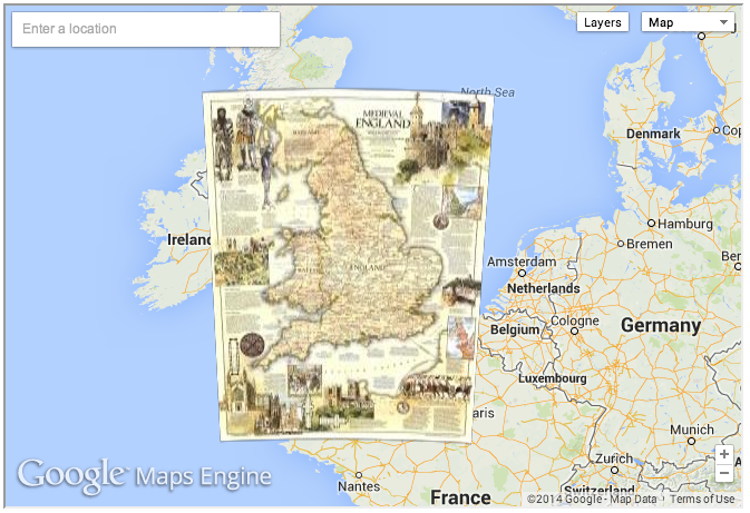 A far-away view of a Google Maps/National Geographic collaboration, to show you medieval England. Click the link and scroll down the page to explore this map.