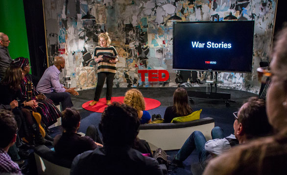 Juliet Blake hosts the TED@250 session "War Stories," featuring talks from Wes Moore, Sebastian Junger, and two other distinguished speakers. Photo: Ryan Lash