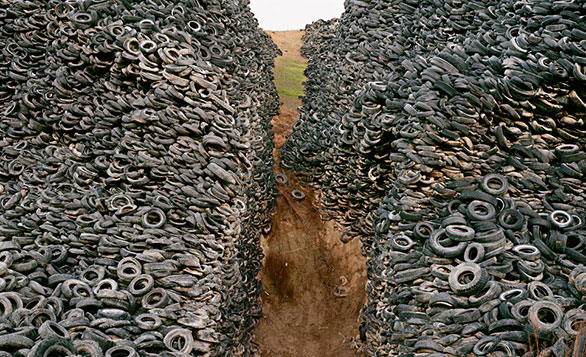 The number of tires in this photo: 556, 751. Well, not really. But this beautiful image was created by TED Prize winner Edward Burtynsky, who in 2005 wished that his artwork would spark a global conversation about sustainability. Photo: Edward Burtynsky