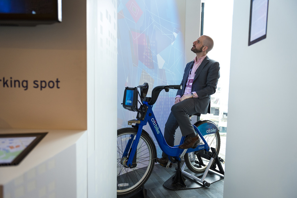 Citi for Cities is helping major metropolises solve problems. At their kiosk at TED, attendees created digital art by riding a stationary Citi Bike. The harder they pedaled, the more the color and pattern changed. Photo: James Duncan Davidson