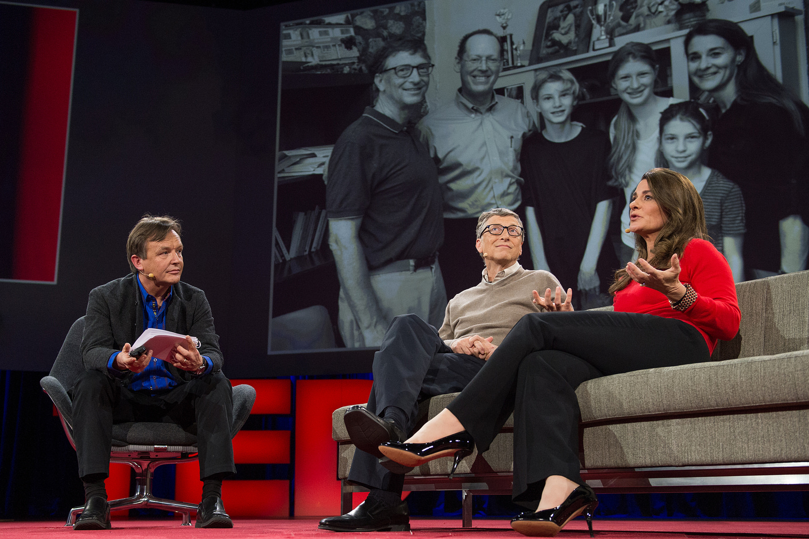 Chris Anderson interviews Bill and Melinda Gates, asking them about their lives as a couple and as parents. Photo: James Duncan Davidson