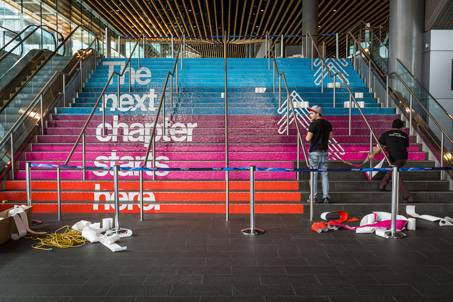 The stairs to the Vancouver Convention Centre get the TED2014 treatment. Photo: Mike Femia