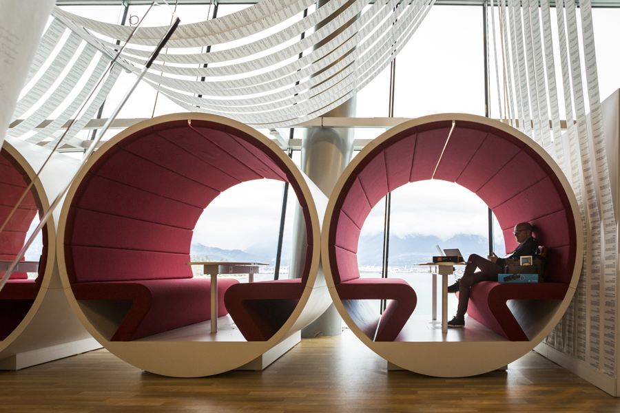 An attendee lounges in the Target Design Café. Photo: Bret Hartman