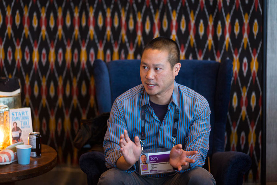 Tony Hsieh of Zappos speaks at #TOMSRoastingCo Cafe at TED2014. Photo: Bret Hartman