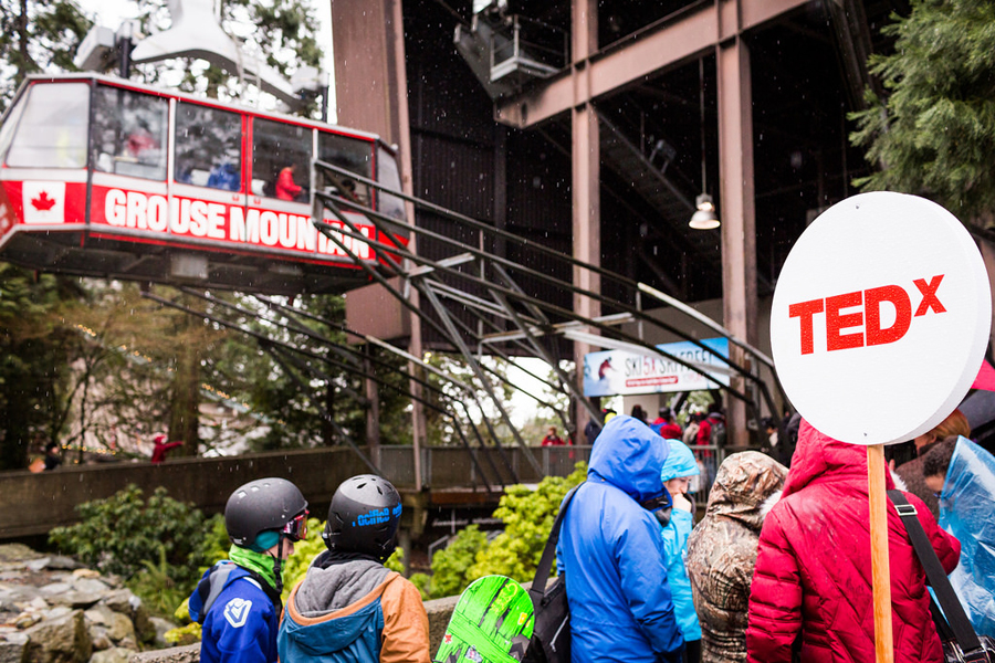 TEDx organizers board a cable car to take them to Grouse Mountain for the TEDx Workshop. Photo: Bret Hartman