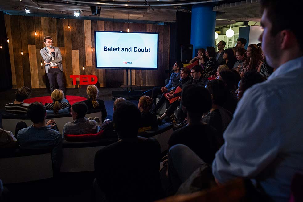 Why do we believe the things we believe? Last night's event in the TED office explored this theme. Photo: Ryan Lash