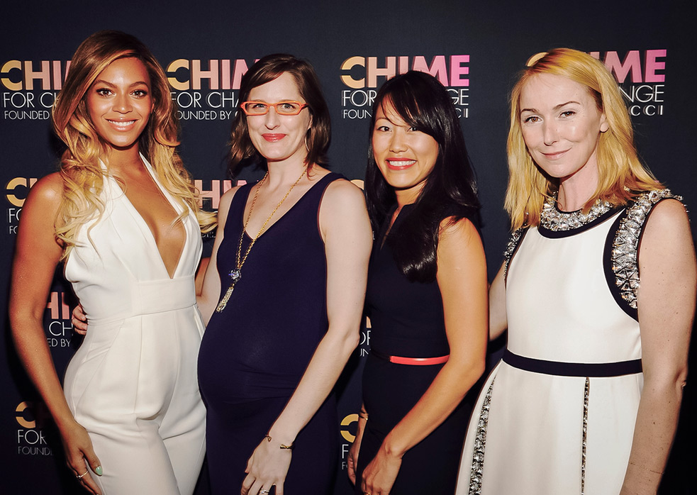 Beyoncé has given a big boost to TED Fellow Jane Chen's (near right) effort to deliver the Embrace baby warmer to moms whose babies desperately need it. Here, the two pose with Amy Shaw from Millennium Promise (near left) and Frida Giannini of Gucci (far right). Photo: Courtesy of Jane Chen