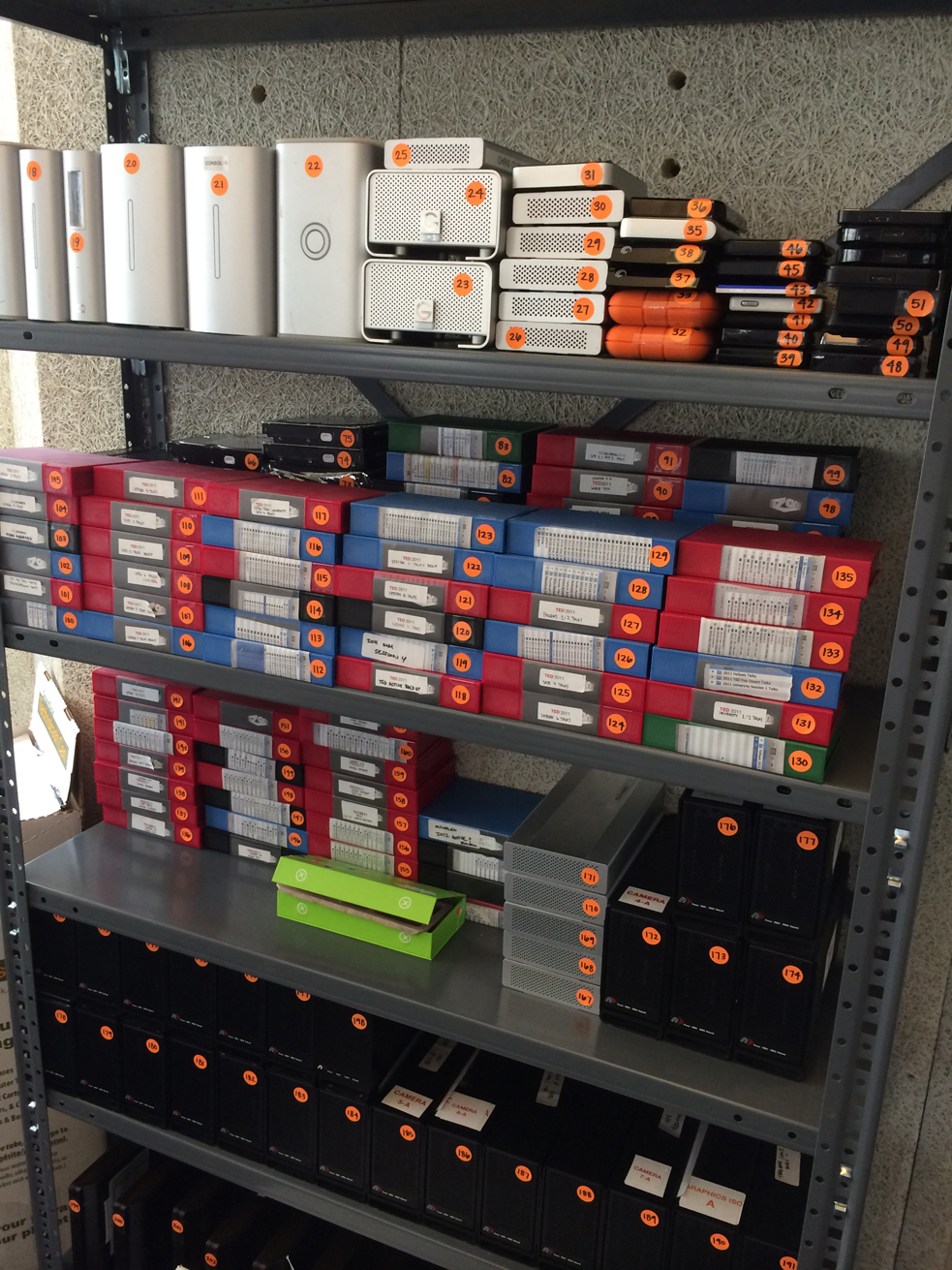A look at one shelf of our drive and tape library. Photo: Michael Glass