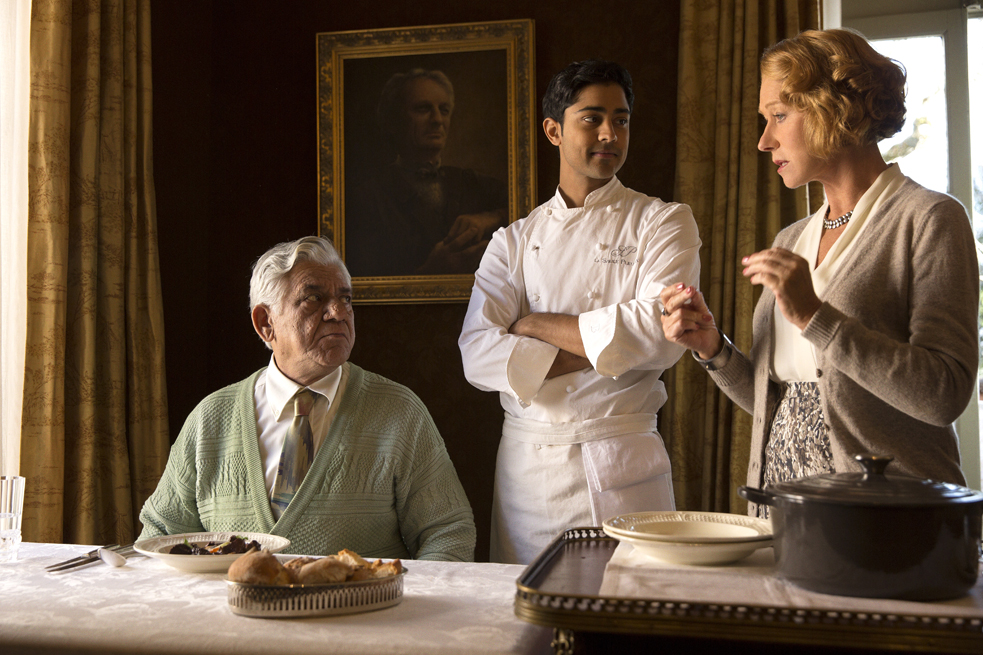 Manish Dayal (center) plays a young chef, Hassan, in "The Hundred-Foot Journey." Here, a scene for which he likely power-posed. With co-stars Om Puri, who plays his father, and Helen Mirren, who plays the owner of a fancy French restaurant. Photo: Courtesy of Dreamworks