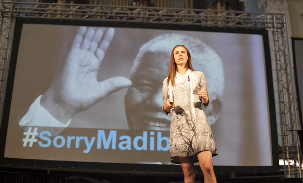 At TEDxCapeTown,  speaker Kirsten Wilkins  brings up the hashtag #sorryMadiba. Photo: Courtesy of TEDxCapeTown