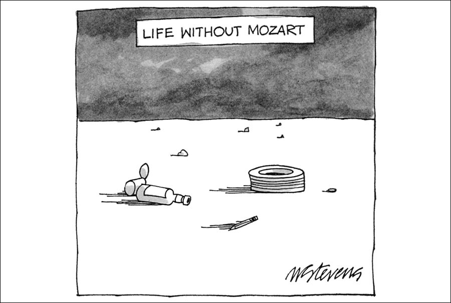 “This is so poignant, and I picked it to show off the range of New Yorker cartoons,” Mankoff explains. “It doesn’t work like the others, it really has mixed resonance. Mick is a saxophonist, and the cartoon shows off a barren landscape which is broadly symbolic. It’s not funny, but to me it’s about life without art. This is something that could only have appeared in The New Yorker.” Mick Stevens, December 17, 1979.