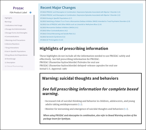 Iodine's easy-to-understand label for Prozac. Click on the image to explore it in detail.