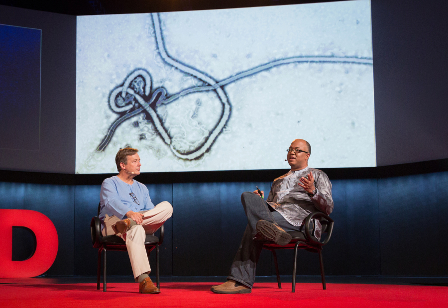 Chris Anderson leads a Q&A with Chikwe Ihekweazu, who has experience containing ebola outbreaks. Photo: James Duncan Davidson