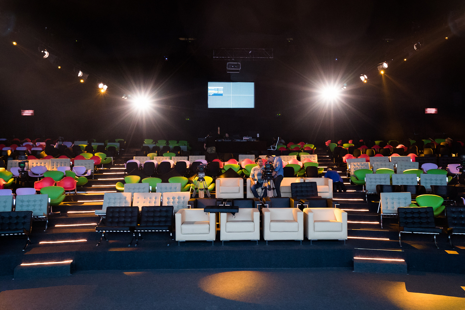 Seating for attendees gets loaded into the mainstage theater. Photo: James Duncan Davidson