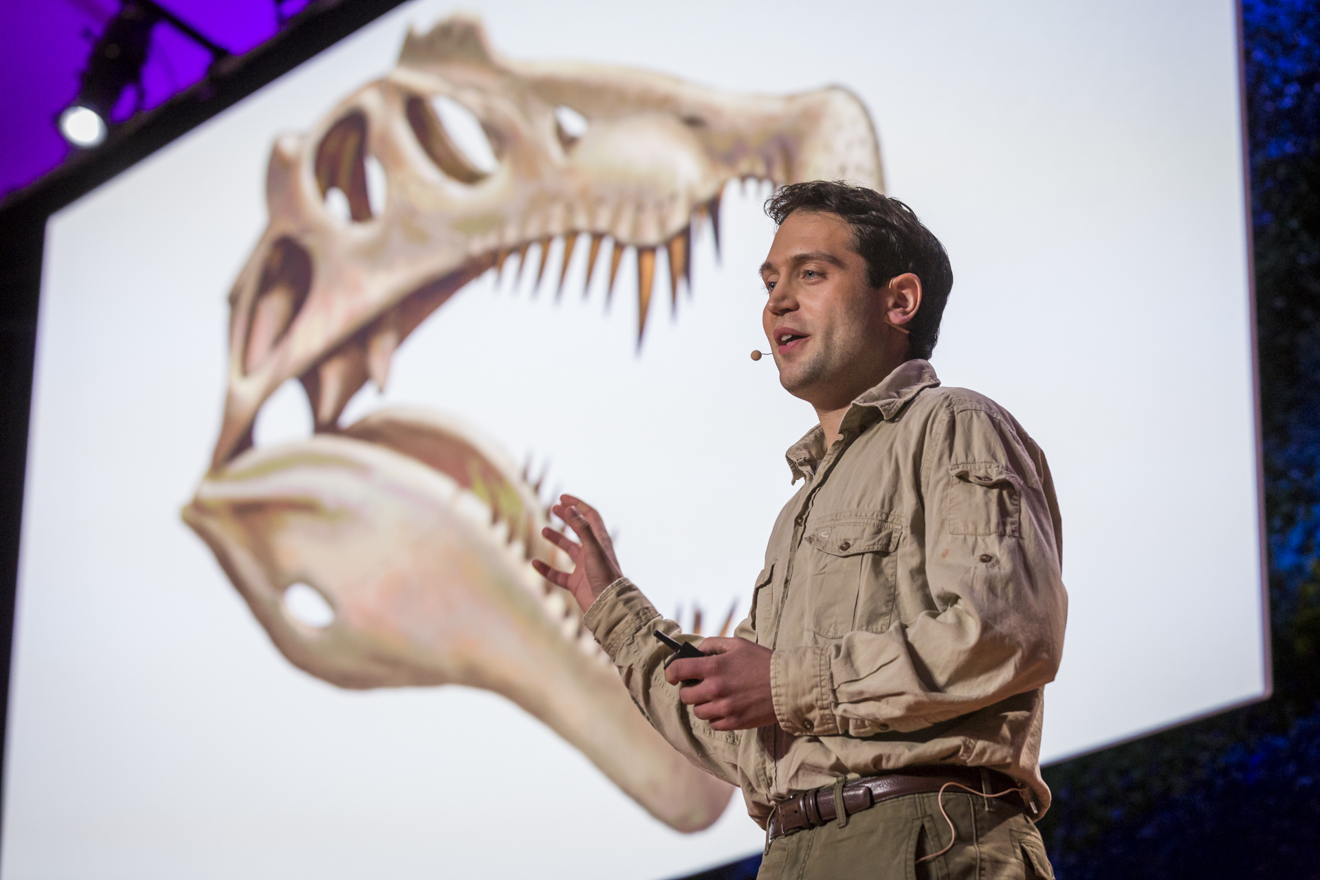 Paleontologist Nizar Ibrahim tells the story of how he discovered the Spinosaurus, which may have been the largest carnivorous dinosaur to ever live. Oh, and it lived in the water. Photo: Ryan Lash/TED