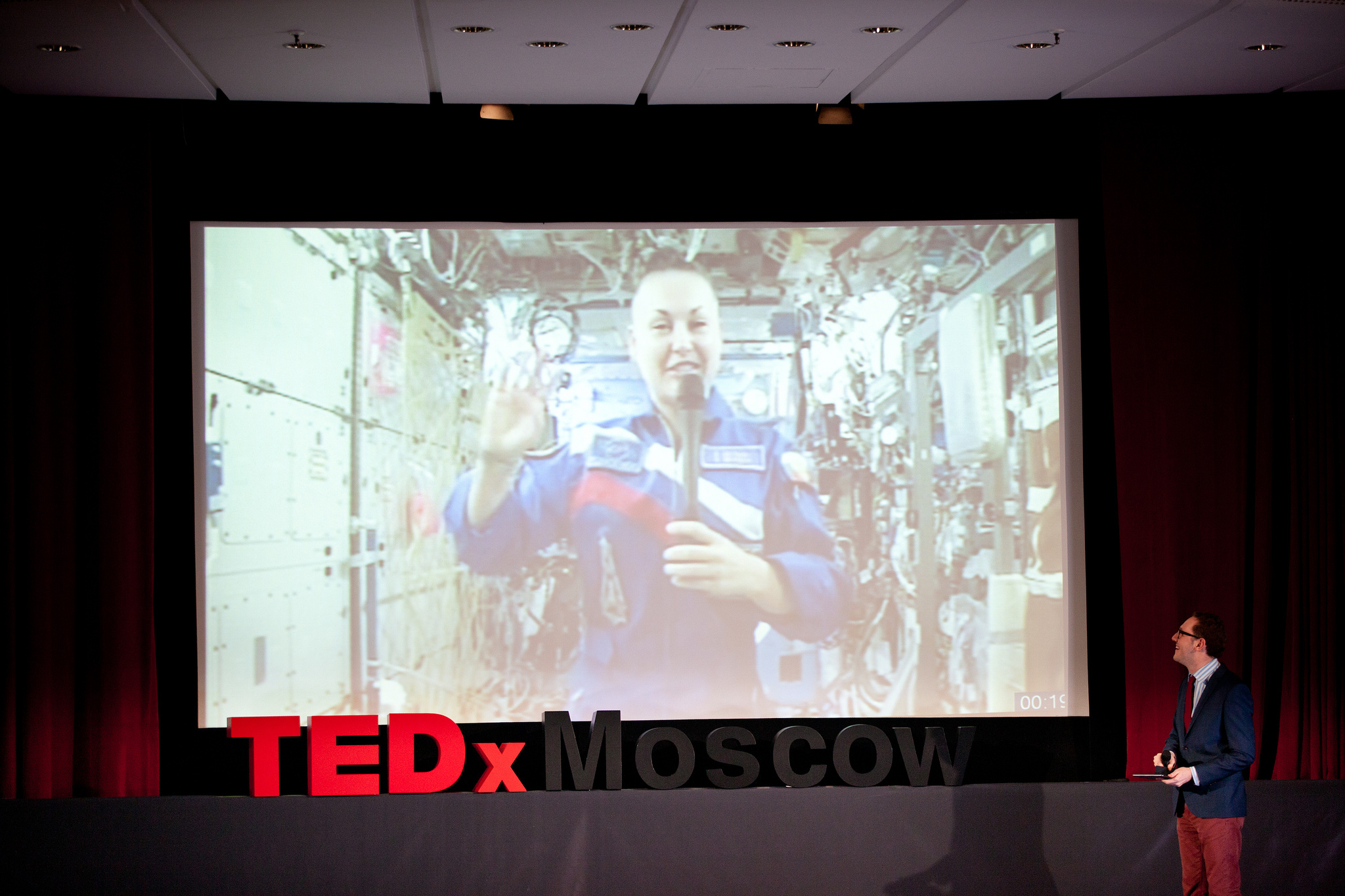 Astronaut Elena Serova beamed in from the International Space Station to speak at TEDxMoscow. Photo: Courtesy of TEDxMoscow