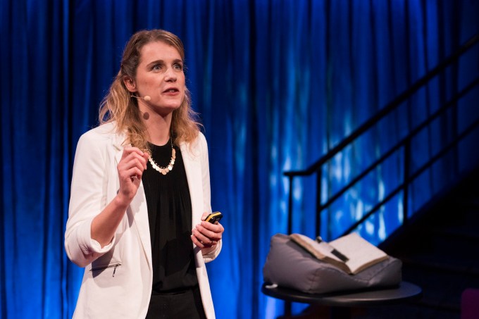 During her talk on how radio waves can send huge volumes of information through the air, Danielle George showed one of Michael Faraday's original notebooks from the Royal Institution archives. Faraday is not only the namesake of the lecture hall where TEDGlobal>London was held — he demoed electromagnetic induction here in 1831. Photo: James Duncan Davidson/TED