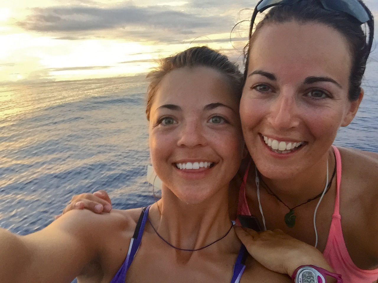 Lizanne and team leader Laura Penhaul in the Pacific Ocean.