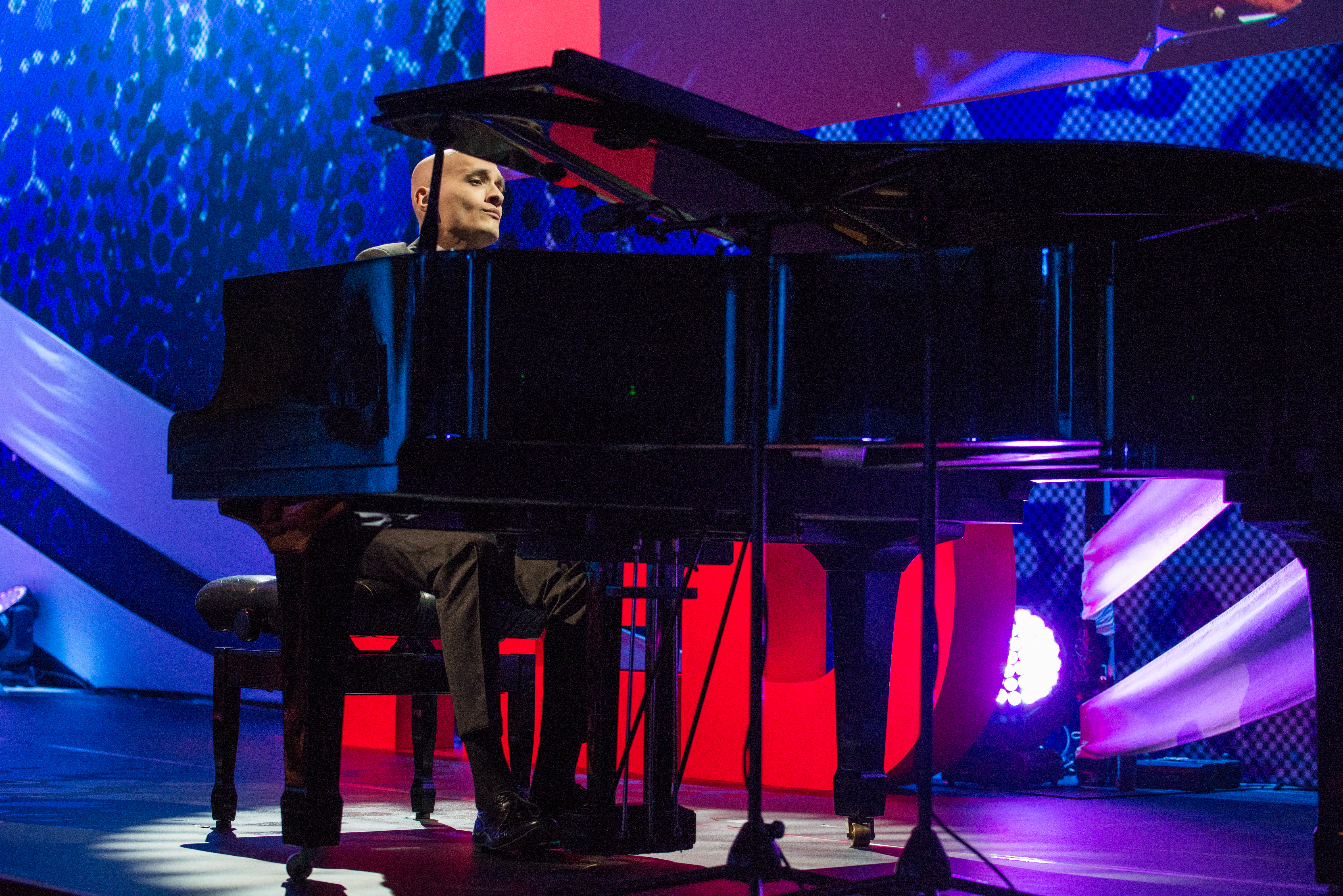 Naufal Mukumi performs Alexander Scriabin at TED@BCG. Photo: Richard Hadley / TED