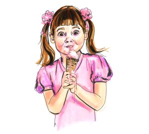 Girl eating ice cream. Illustration by Andrea Turvey