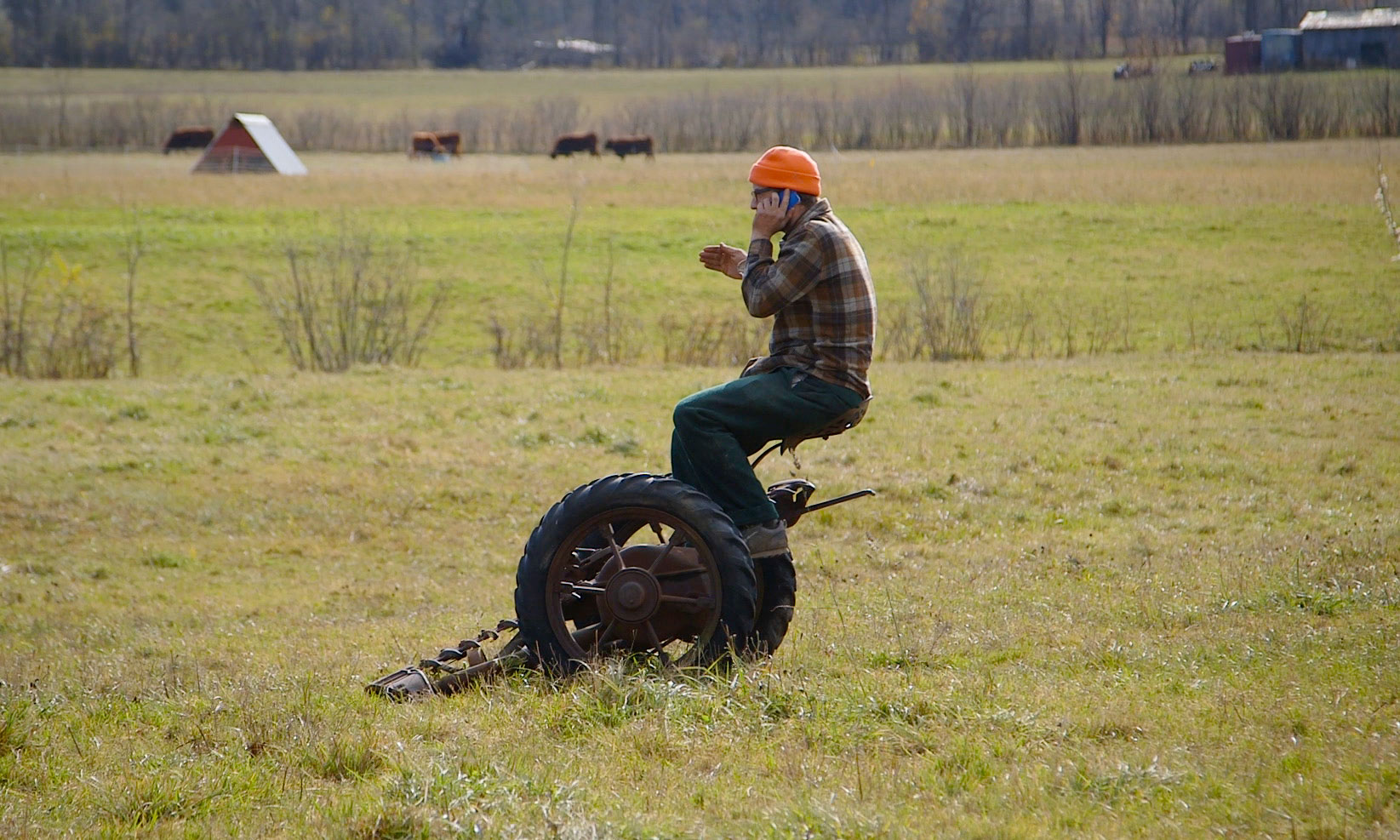 Asa Thomas-Train of Mace Chasm Farm hard at work. Farmers must now be as adept at marketing as producing. Photo by Paul Fredericks.