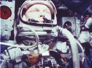 John Glenn eating applesauce in space, 1962. Photo courtesy of NASA.