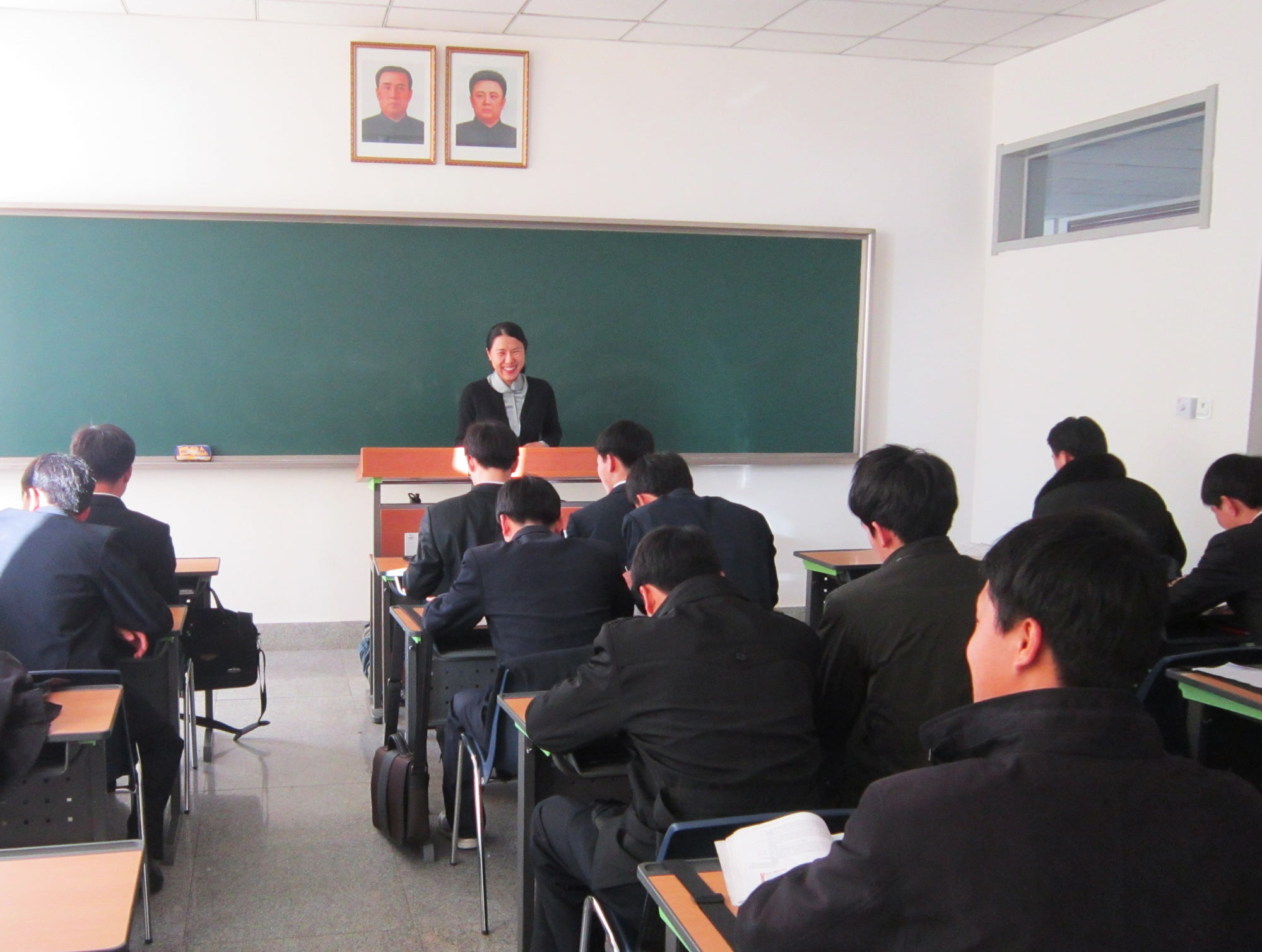 Suki Kim teaching a class at  Pyongyang University of Science and Technology, 2011.