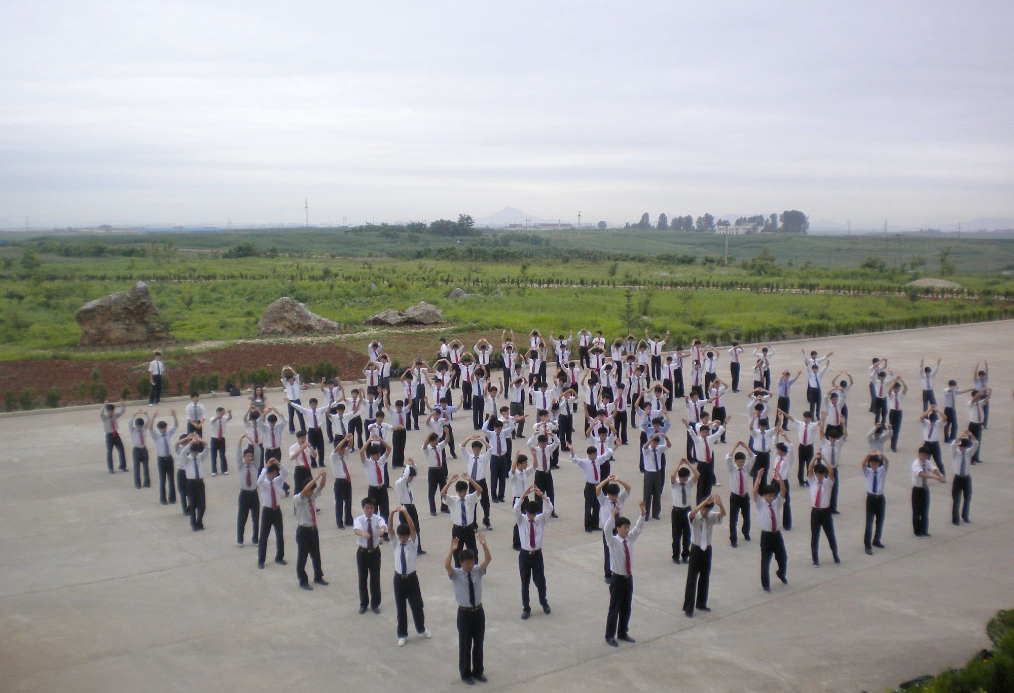 I taught about 270 young men at the university; here are some of the students doing morning exercises.