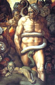 In The Last Judgement, Cesena is depicted with a snake wrapped around his torso twice, symbolizing that he will go to Hell for being lustful.