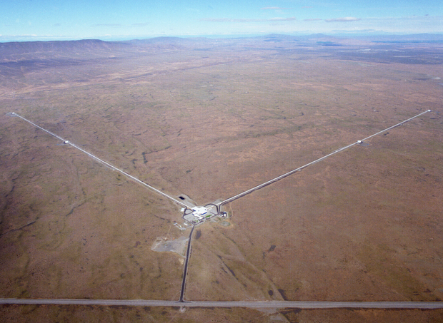 The LIGO Laboratory operates two detector sites, one near Hanford in eastern Washington, and another near Livingston, Louisiana. This photo shows the Hanford detector site. Photo courtesy LIGO/Caltech